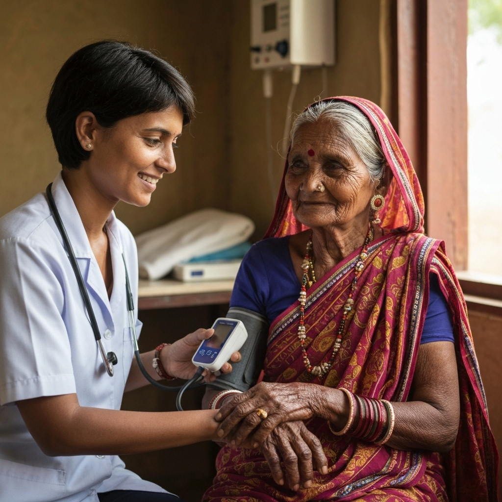 Elderly woman receiving medical care