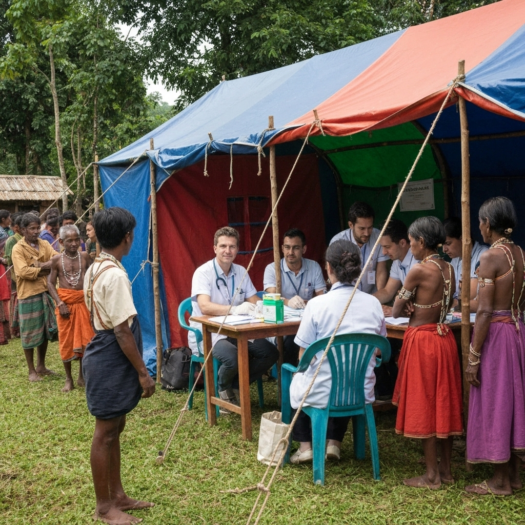 Mobile medical camp in tribal village