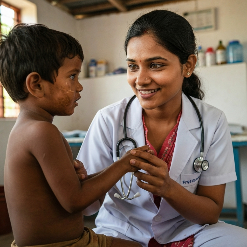 Doctor examining Telangana tribal child