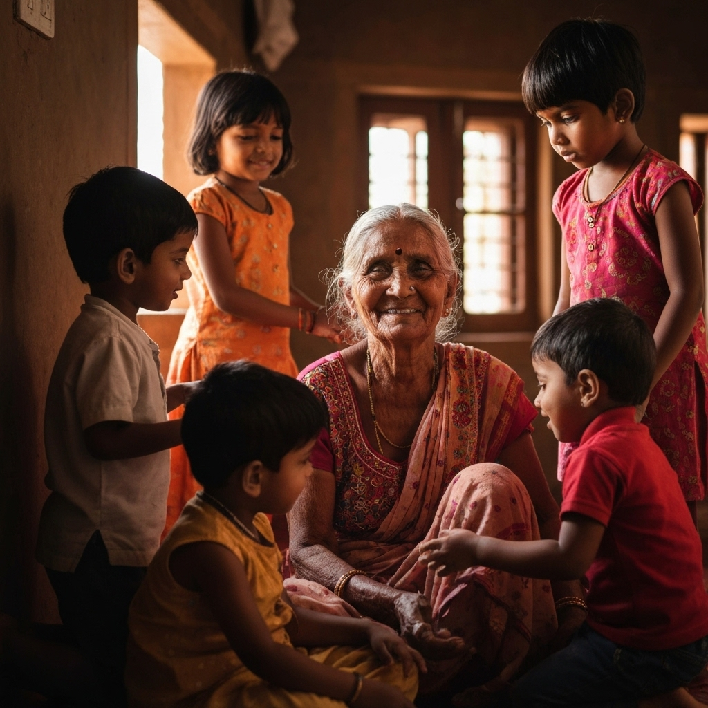 Telangana grandmother with grandchildren
