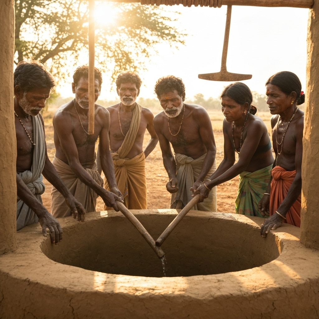 Telangana tribal community building water well