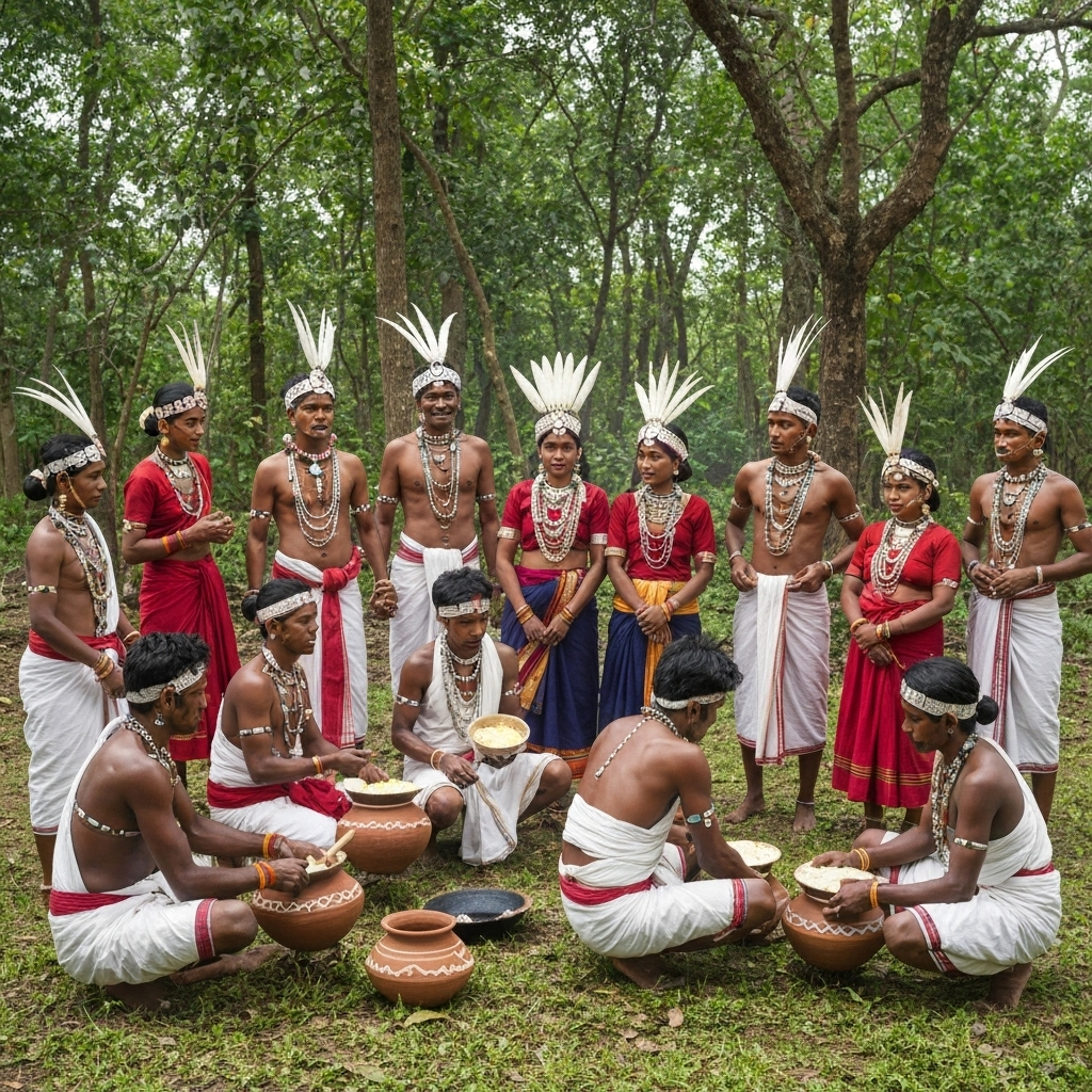 Telangana tribal community gathering in traditional dress