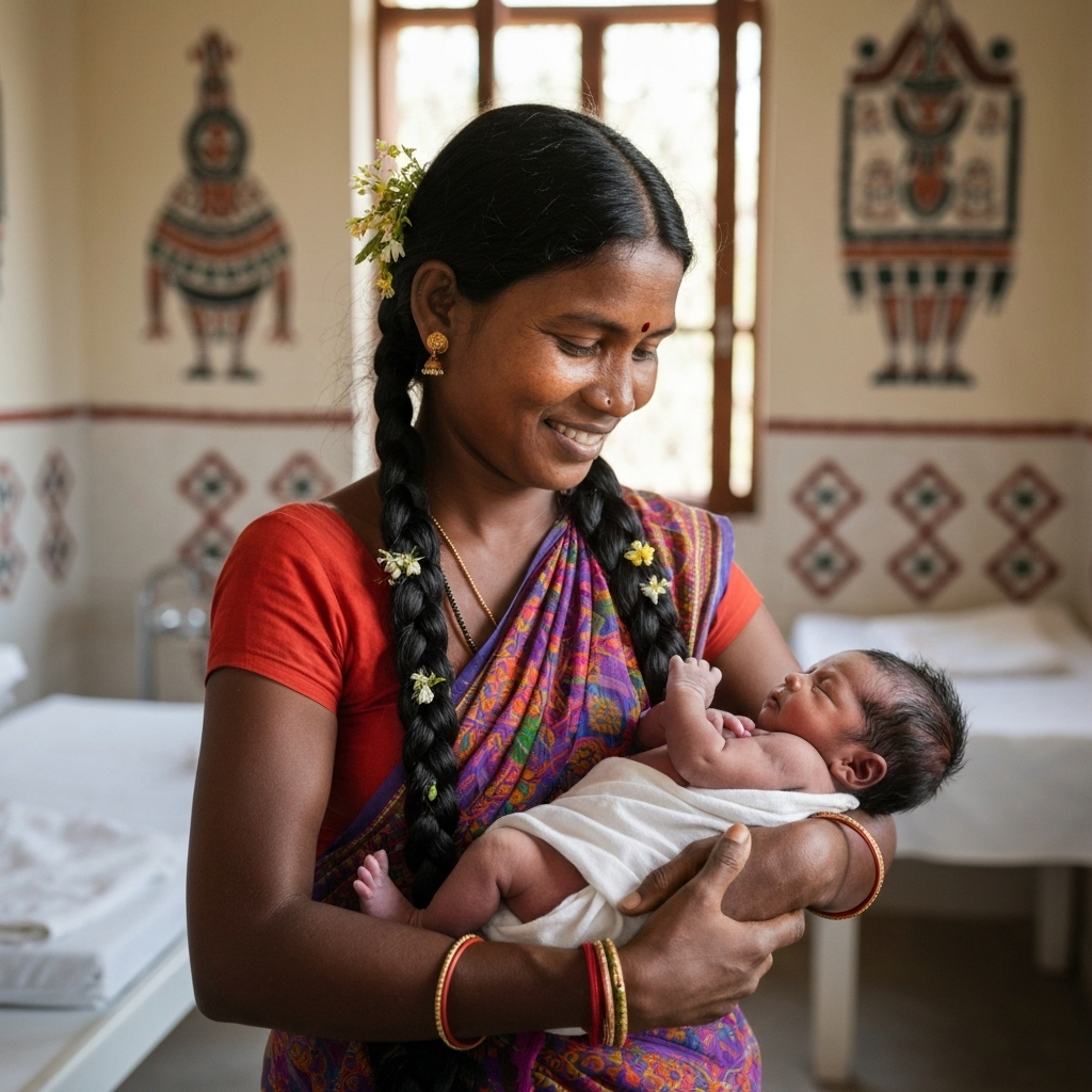 Telangana tribal mother with newborn